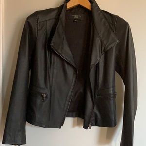 Ann Taylor faux leather zip jacket petite xs